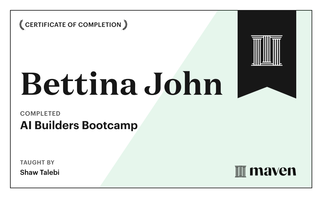 Certificate for AI Builders Bootcamp