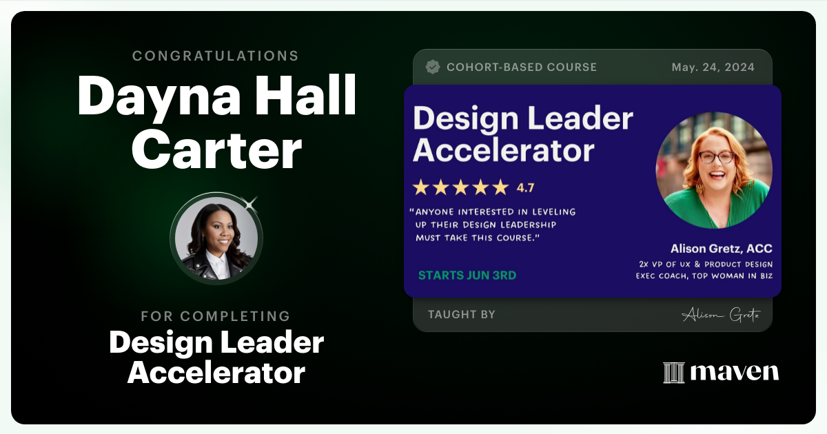 Certificate of Completion for Design Leader Accelerator
