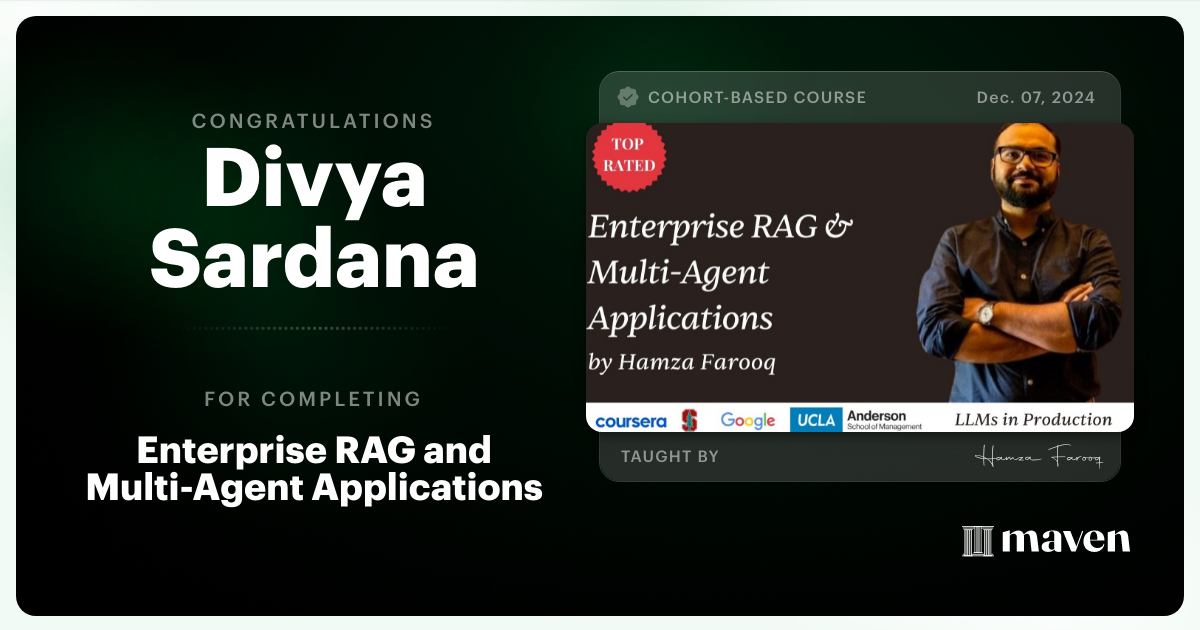 Certificate of Completion for Agent Engineering Bootcamp: Developers Edition