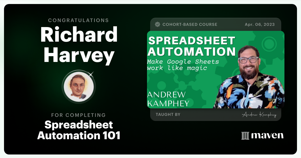 Certificate of Completion for Spreadsheet Automation 101