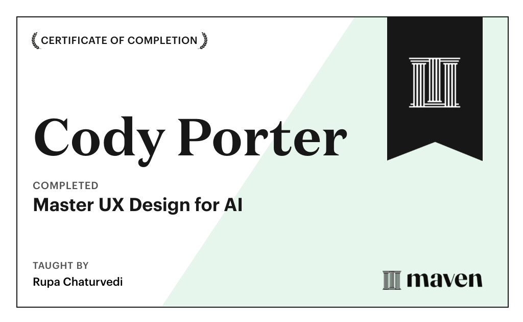 Certificate for Master UX Design for AI