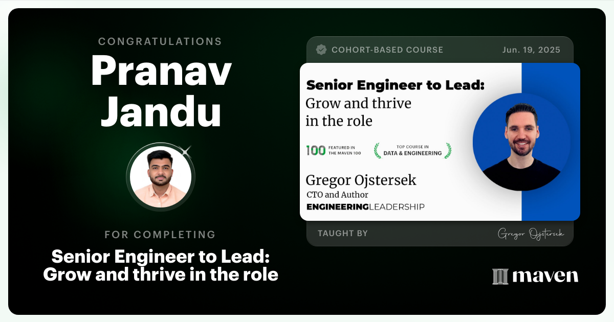 Certificate of Completion for Senior Engineer to Lead: Grow and thrive in the role