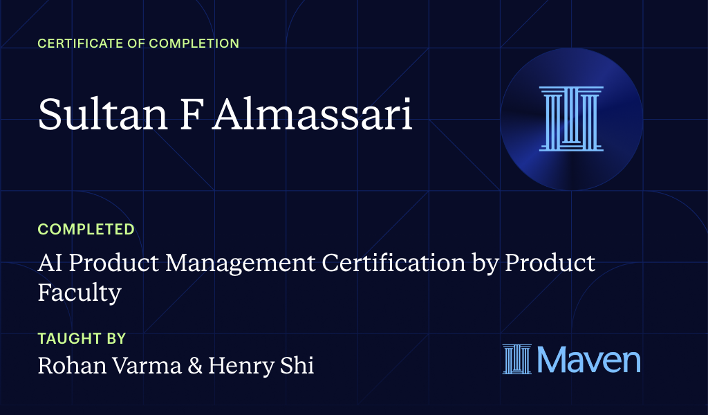 Certificate for AI Product Management Certification by Product Faculty