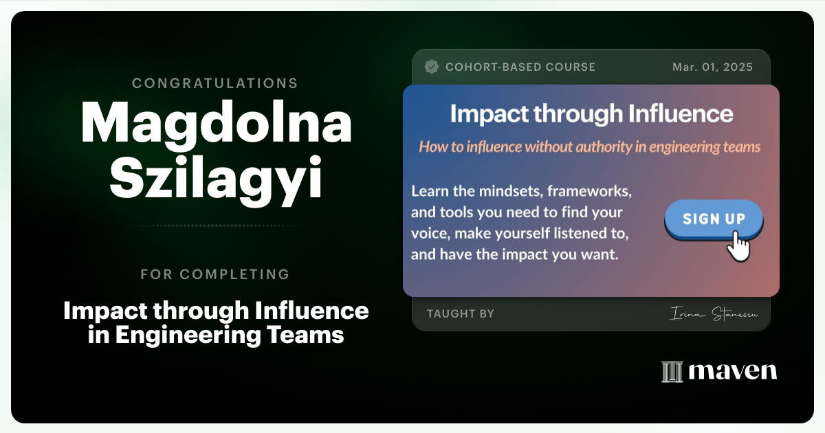 Certificate of Completion for Impact through Influence in Engineering Teams