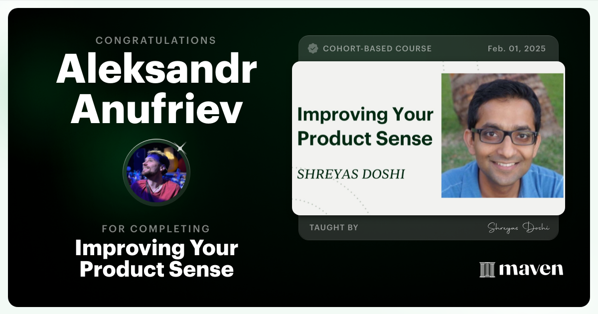 Certificate of Completion for World-class Product Sense in Practice