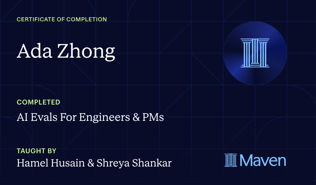 Certificate for AI Evals For Engineers & PMs