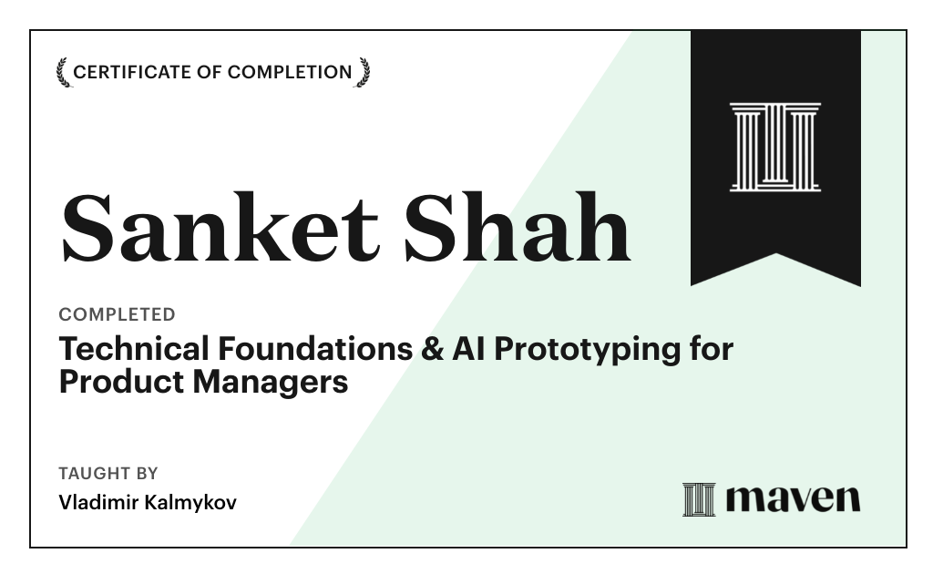 Certificate for Technical Foundations & AI Prototyping for Product Managers