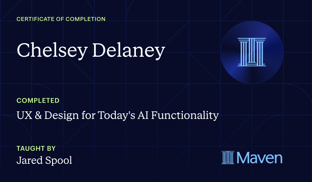 Certificate for UX & Design for Today's AI Functionality