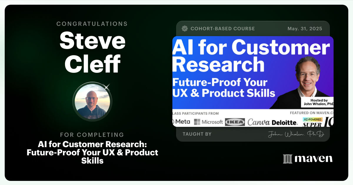 Certificate of Completion for AI for Customer Research: Future-Proof Your UX & Product Skills