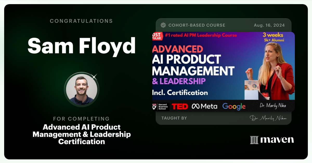 Certificate of Completion for Advanced AI Product Leadership Certification