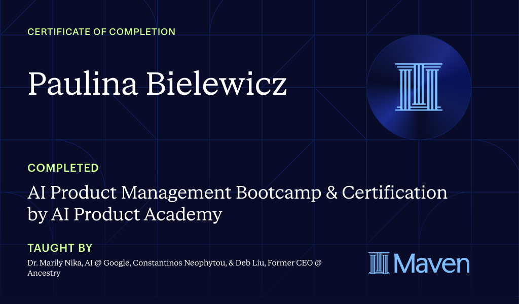 Certificate for AI Product Management Bootcamp & Certification by AI Product Academy
