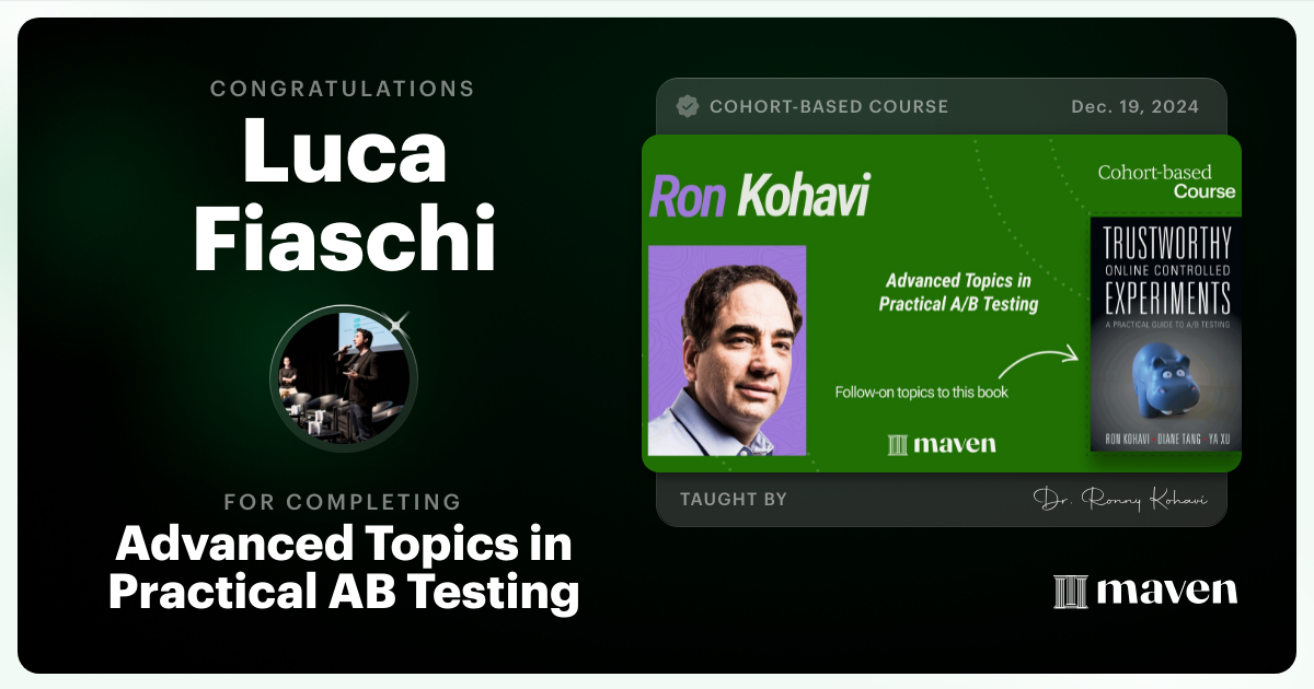 Certificate of Completion for Advanced Topics in Practical A/B Testing