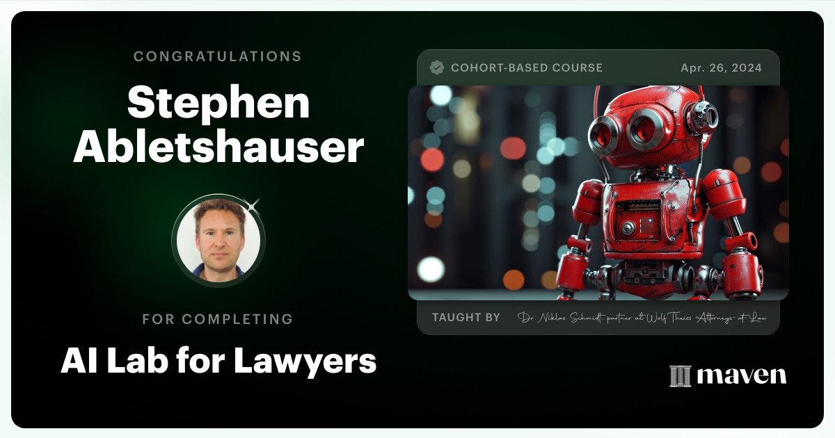 Certificate of Completion for AI Lab for Lawyers