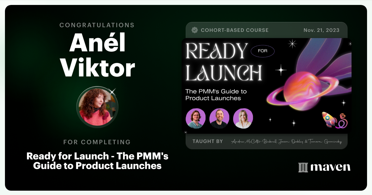 Certificate of Completion for Ready for Launch - The PMM's Guide to Product Launches