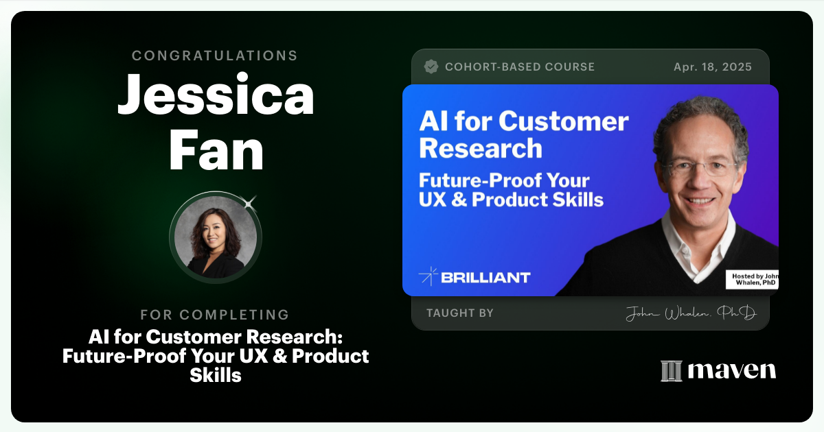 Certificate of Completion for AI for Customer Research: Future-Proof Your UX & Product Skills