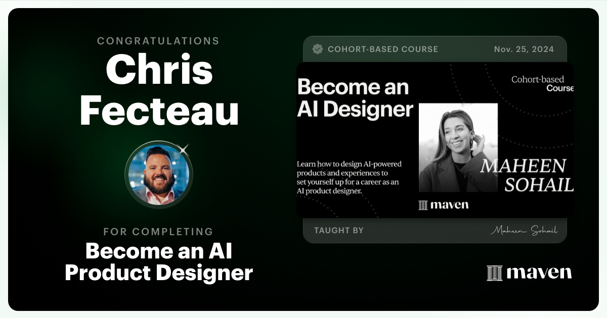 Certificate of Completion for Become an AI Product Designer