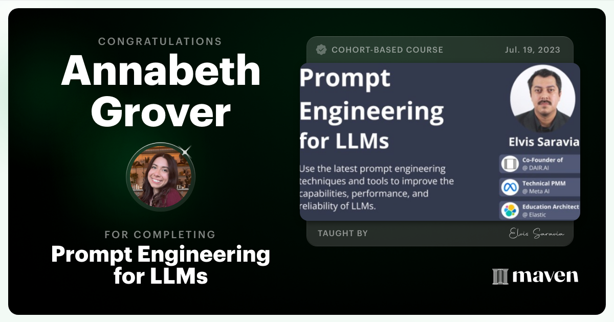 Certificate of Completion for Advanced Prompt Engineering for LLMs