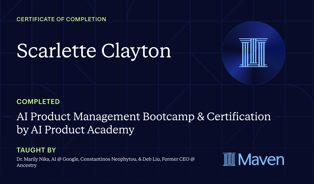 Certificate for AI Product Management Bootcamp & Certification by AI Product Academy