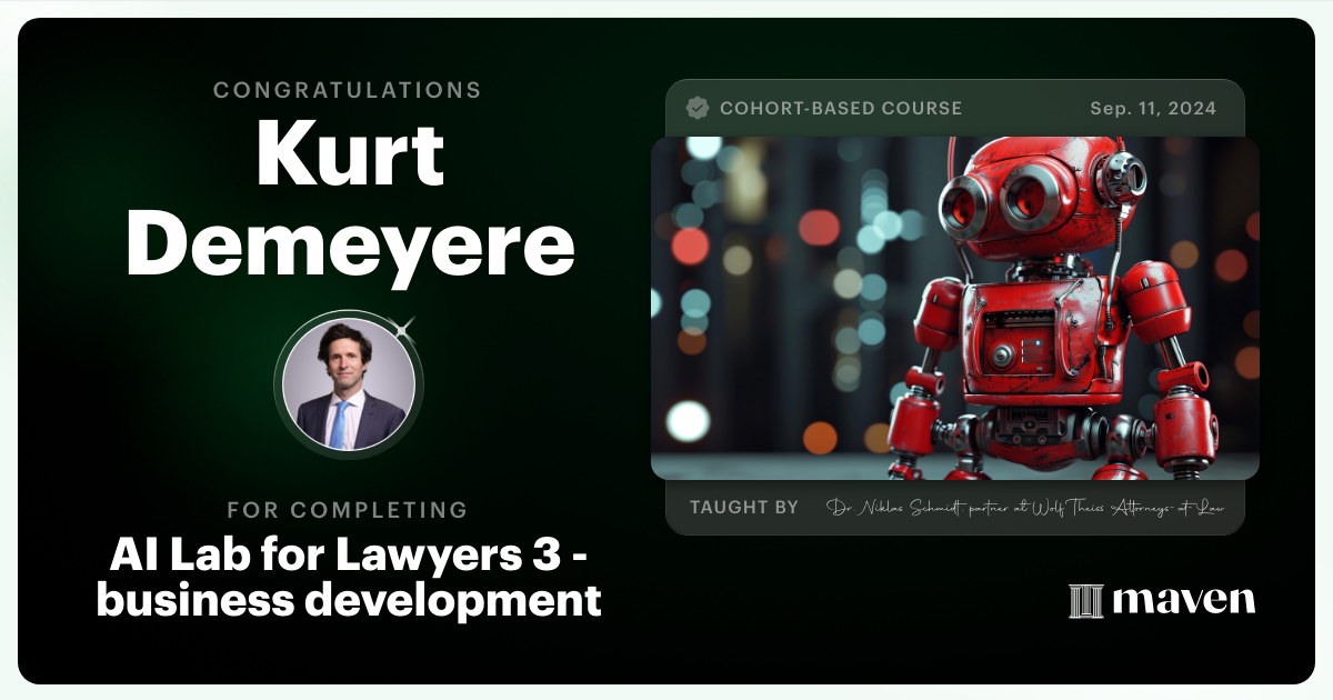 Certificate of Completion for AI Lab for Lawyers 3 - business development