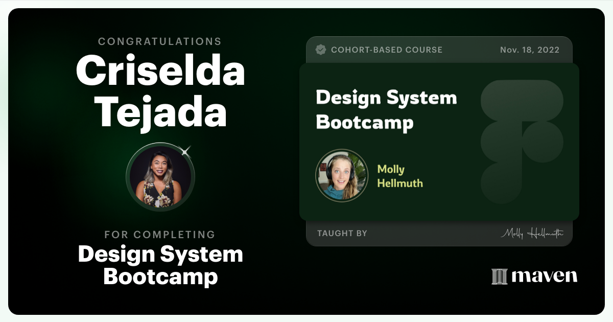 Certificate of Completion for Design System Bootcamp