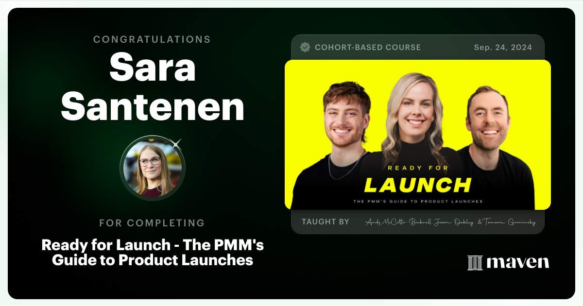 Certificate of Completion for Ready for Launch - The PMM's Guide to Product Launches