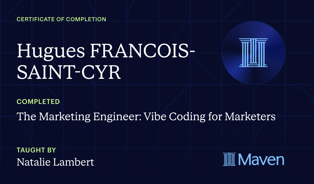 Certificate for The Marketing Engineer: Vibe Coding for Non-Coders