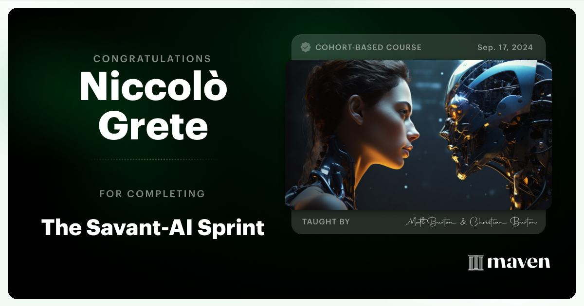 Certificate of Completion for The Savant-AI Sprint