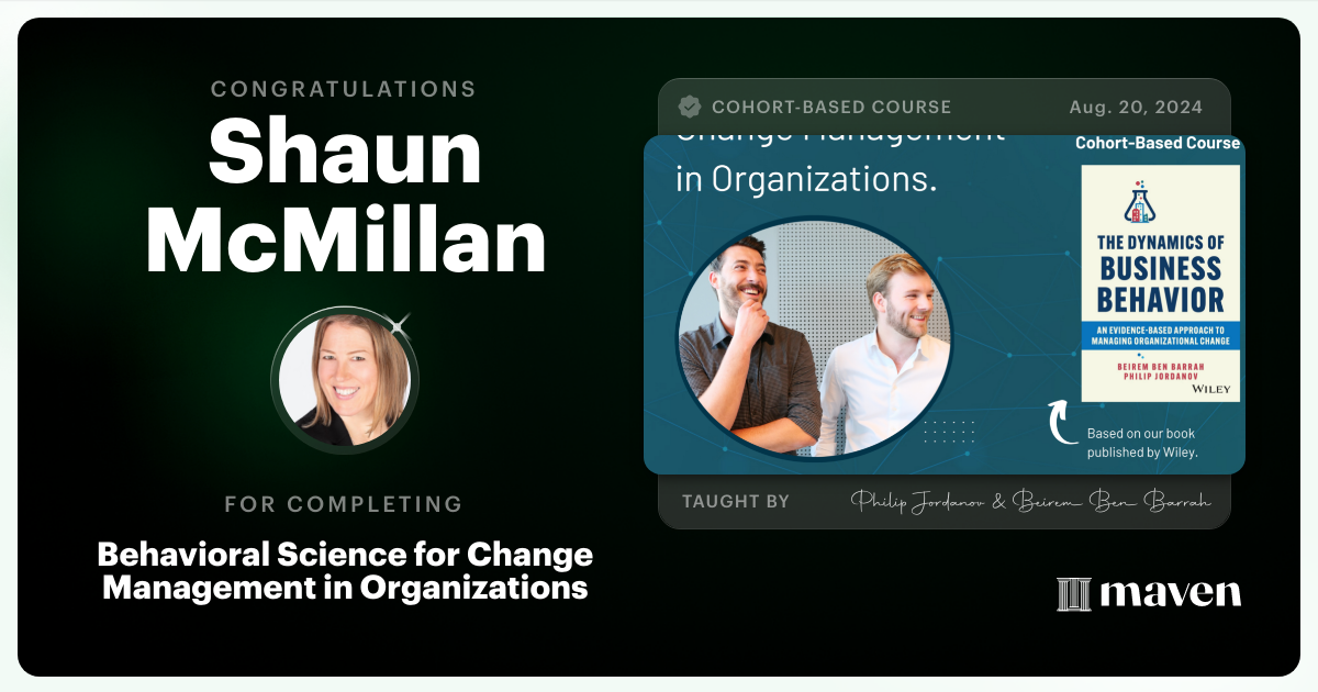 Certificate of Completion for Master Change Management and Leadership with Behavioral & Neuroscience