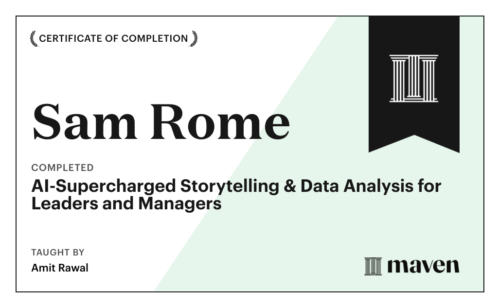 Certificate for AI-Supercharged Storytelling & Data Analysis for Leaders and Managers