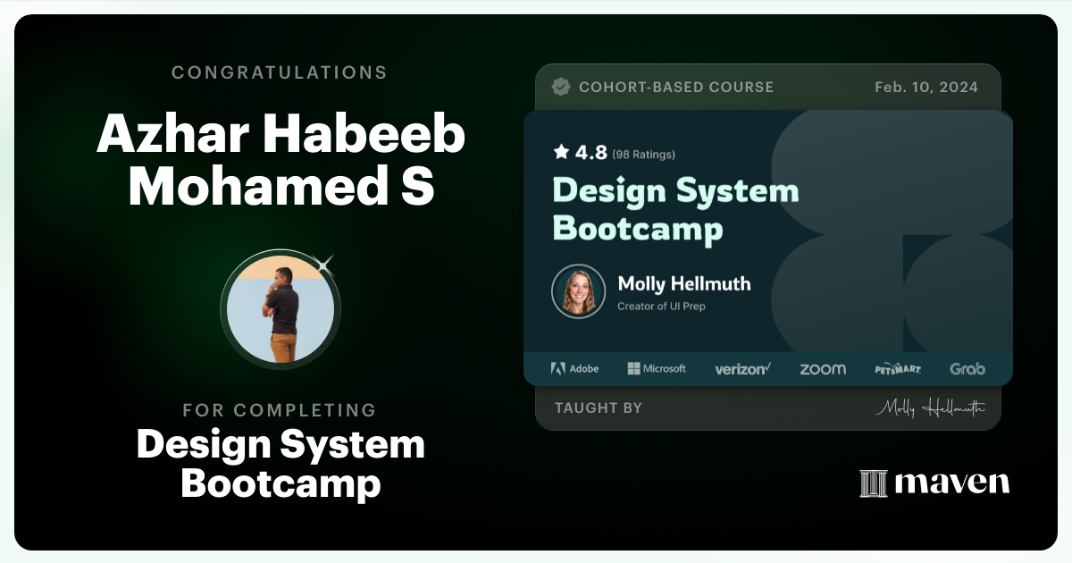 Certificate of Completion for Design System Bootcamp