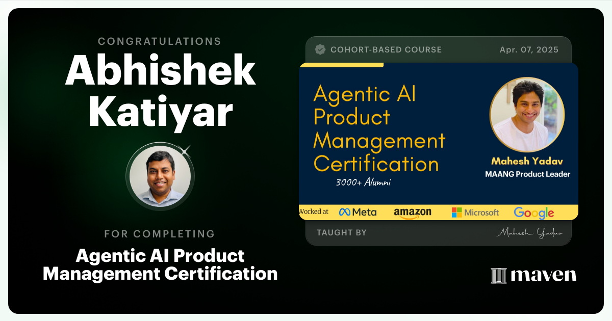 Certificate of Completion for Agentic AI Product Management Certification