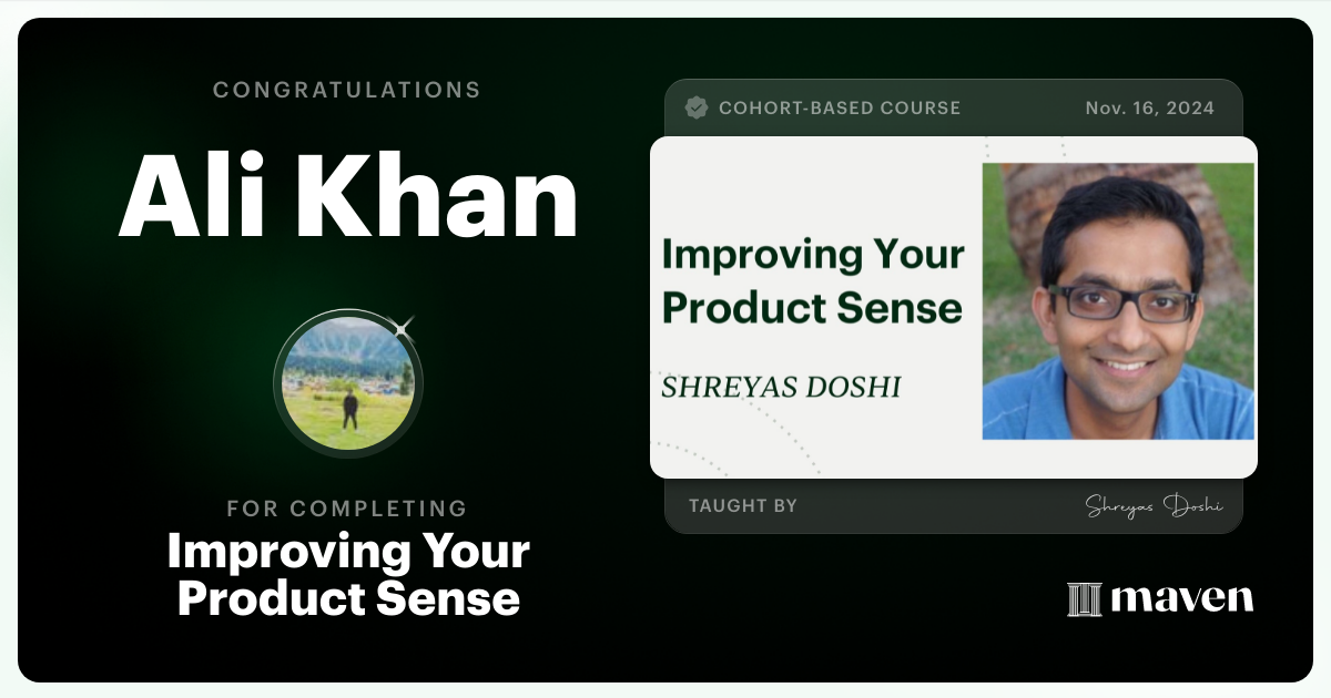 Certificate of Completion for World-class Product Sense in Practice