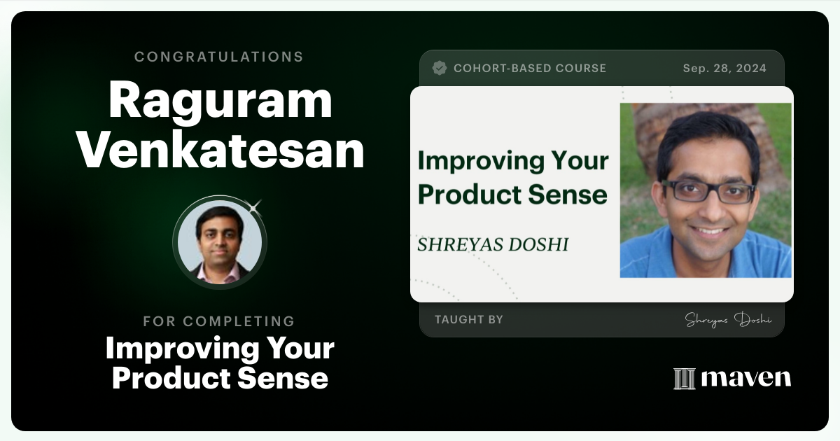 Certificate of Completion for World-class Product Sense in Practice