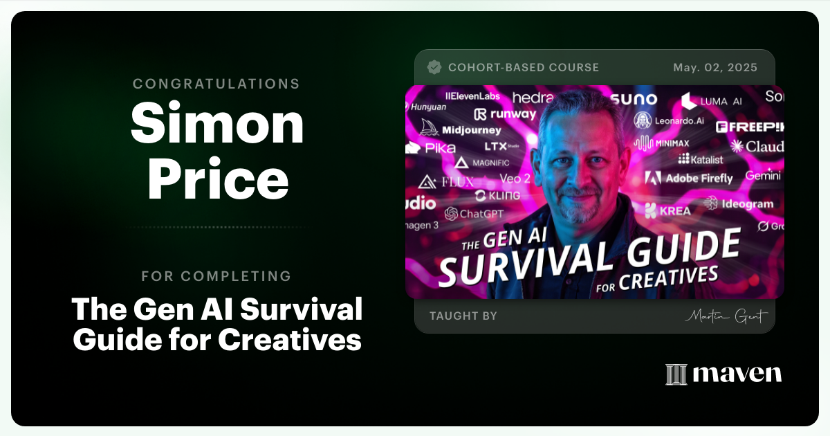 Certificate of Completion for The Gen AI Survival Guide for Creatives