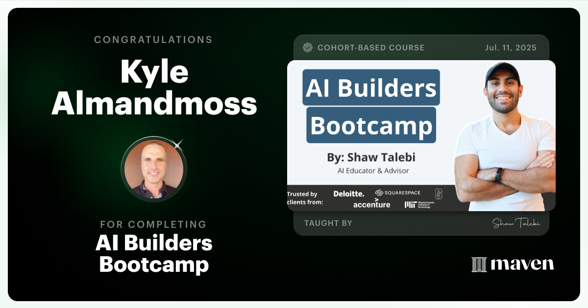 Certificate of Completion for AI Builders Bootcamp