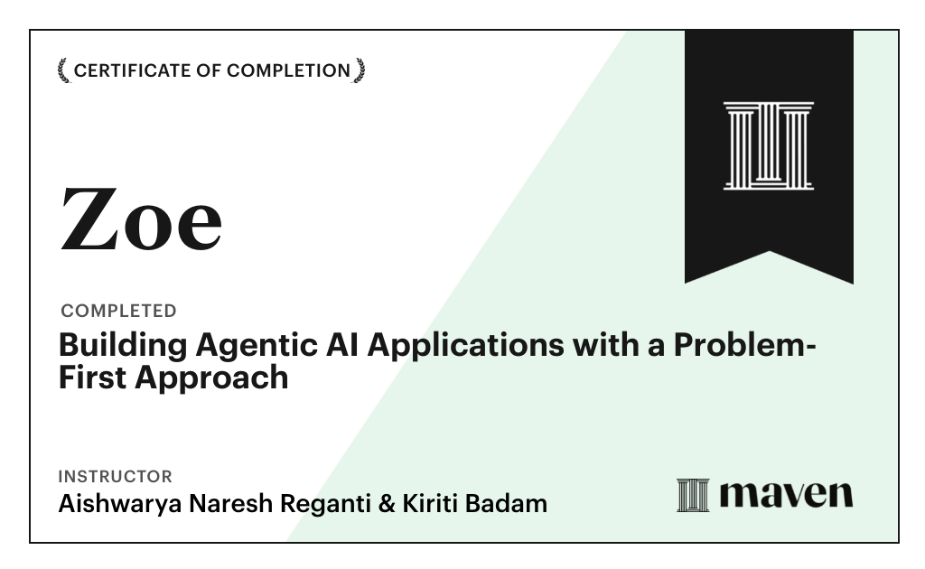 Certificate for Building Agentic AI Applications with a Problem-First Approach