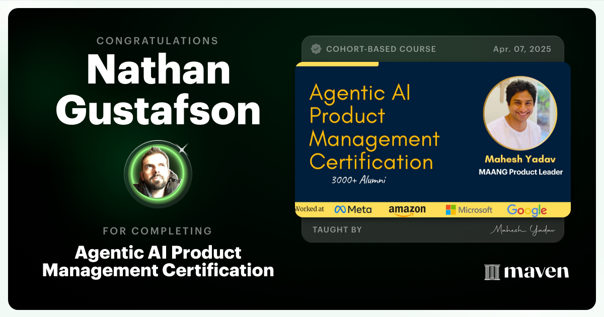 Certificate of Completion for Agentic AI Product Management Certification