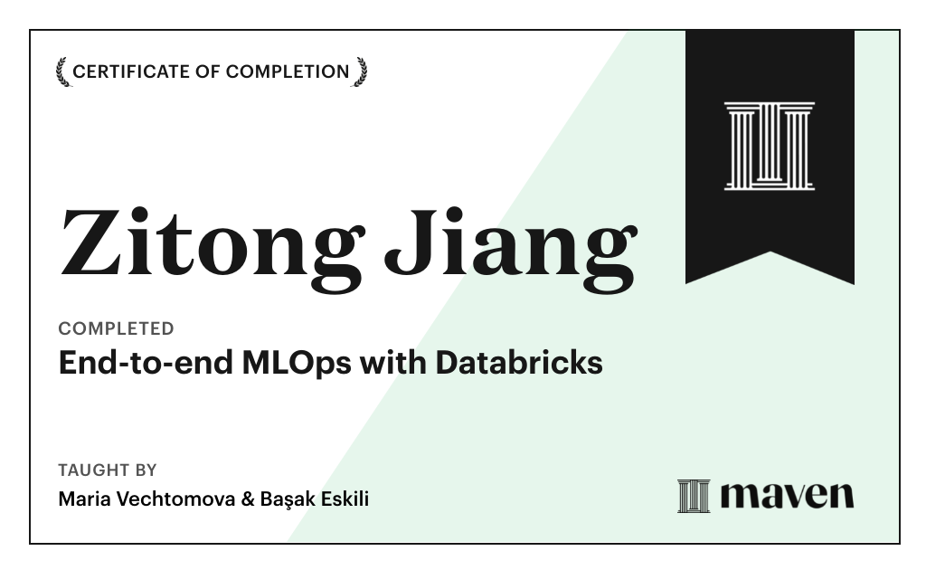 Certificate for End-to-end MLOps with Databricks