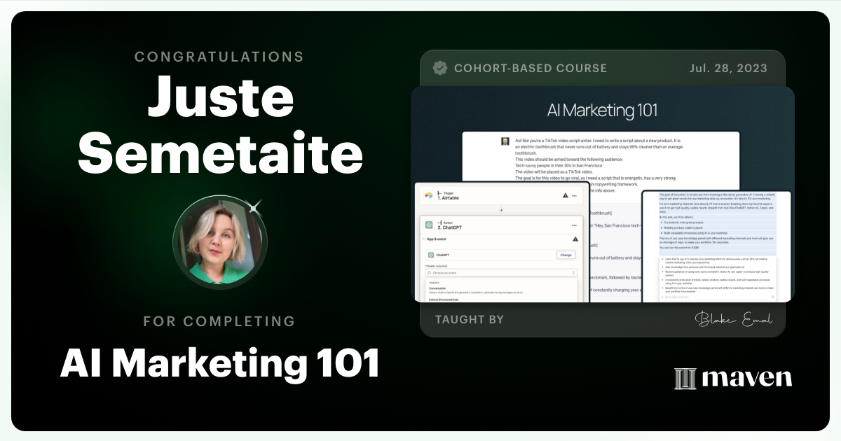 Certificate of Completion for AI Marketing 101