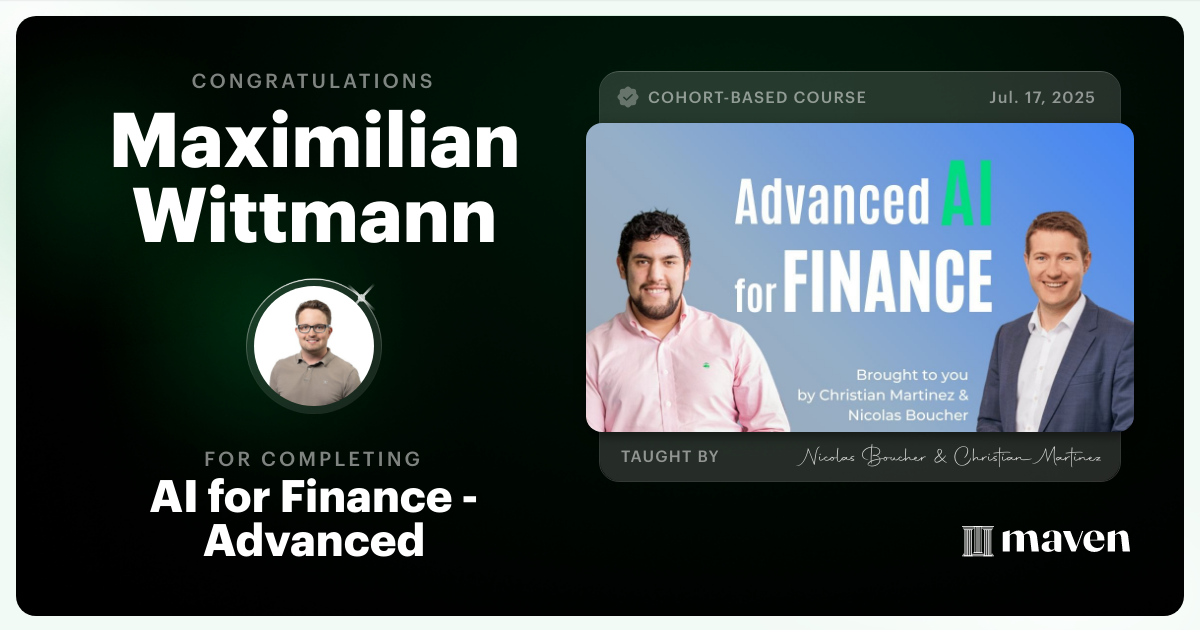 Certificate of Completion for AI for Finance - Advanced