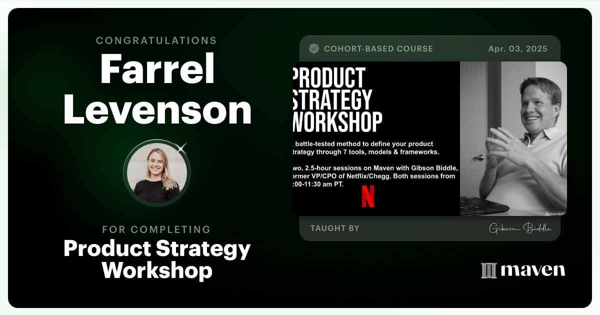 Certificate of Completion for Product Strategy Workshop