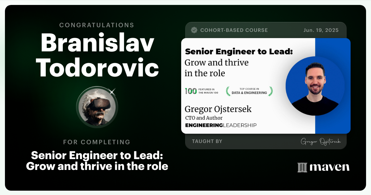 Certificate of Completion for Senior Engineer to Lead: Grow and thrive in the role