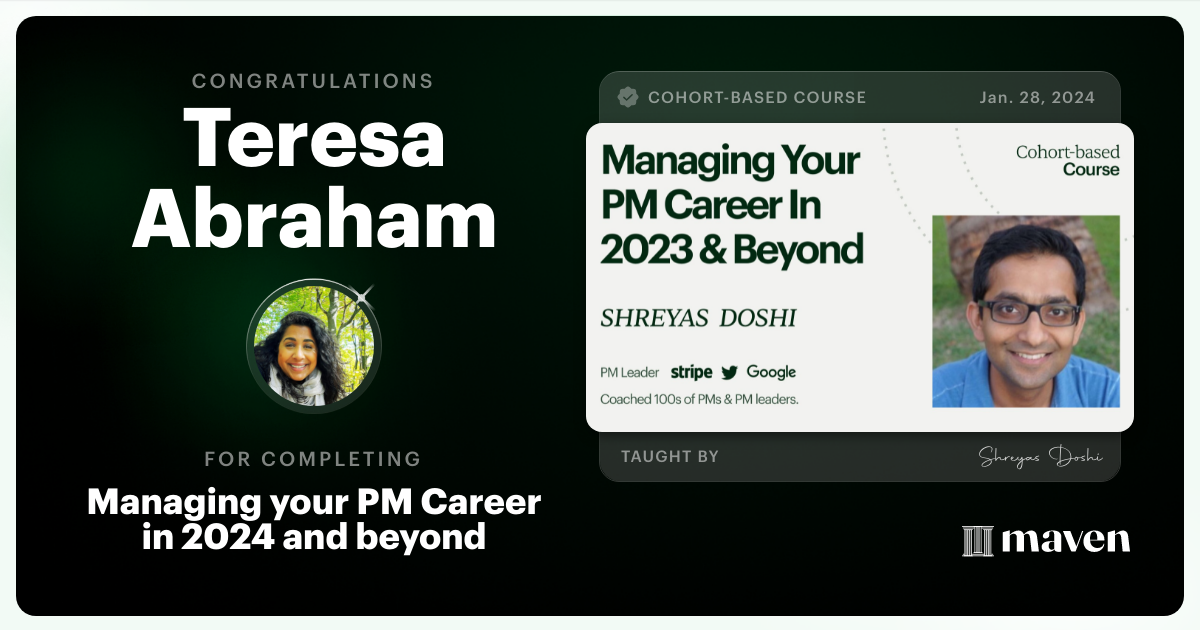 Certificate of Completion for Managing your PM Career in 2025 and beyond