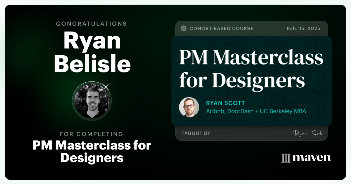 Certificate of Completion for PM Masterclass for Designers