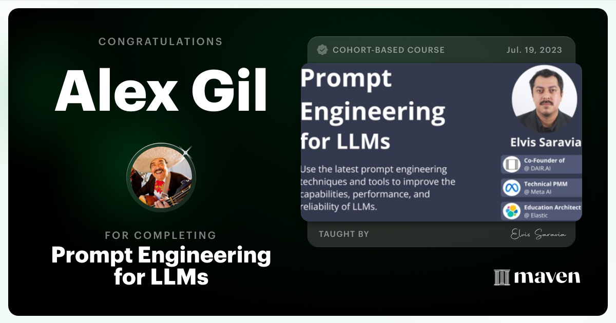 Certificate of Completion for Advanced Prompt Engineering for LLMs