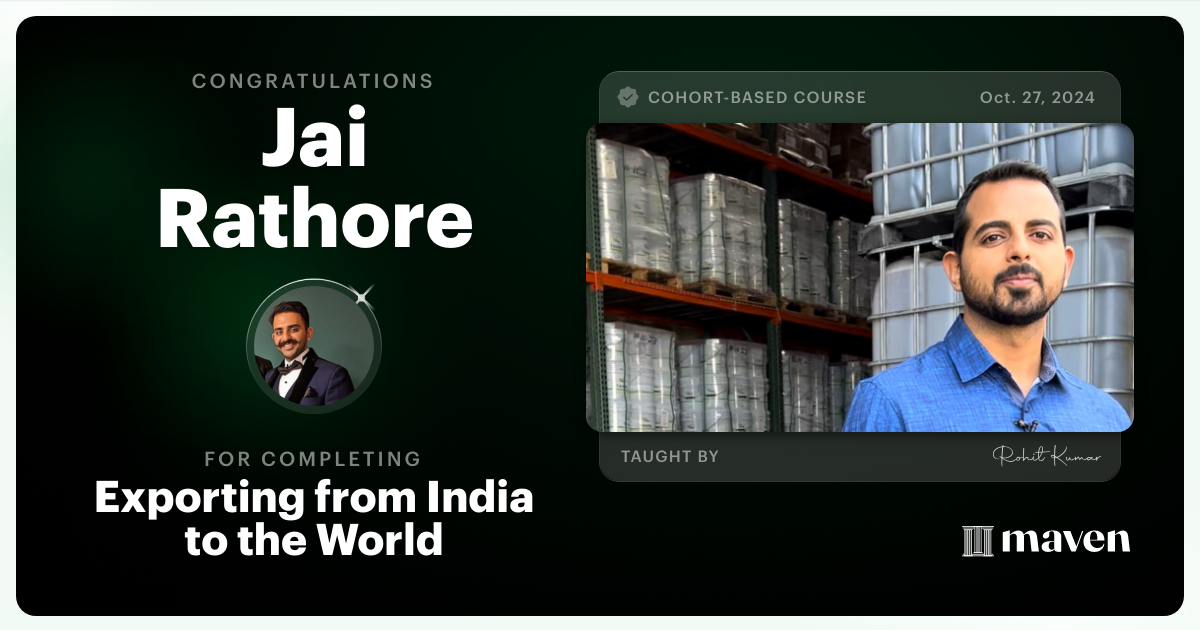 Certificate of Completion for Exporting from India to the World