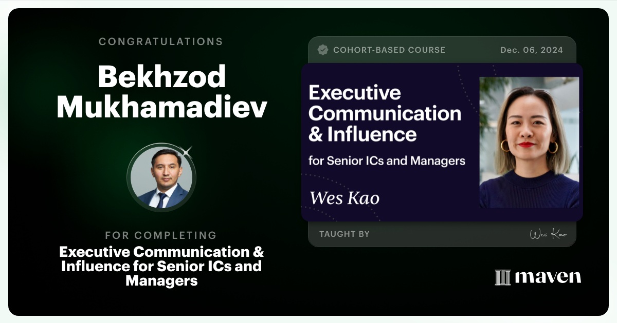 Certificate of Completion for Executive Communication & Influence for Senior ICs and Managers