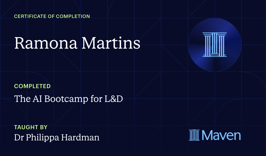 Certificate for The AI Bootcamp for L&D