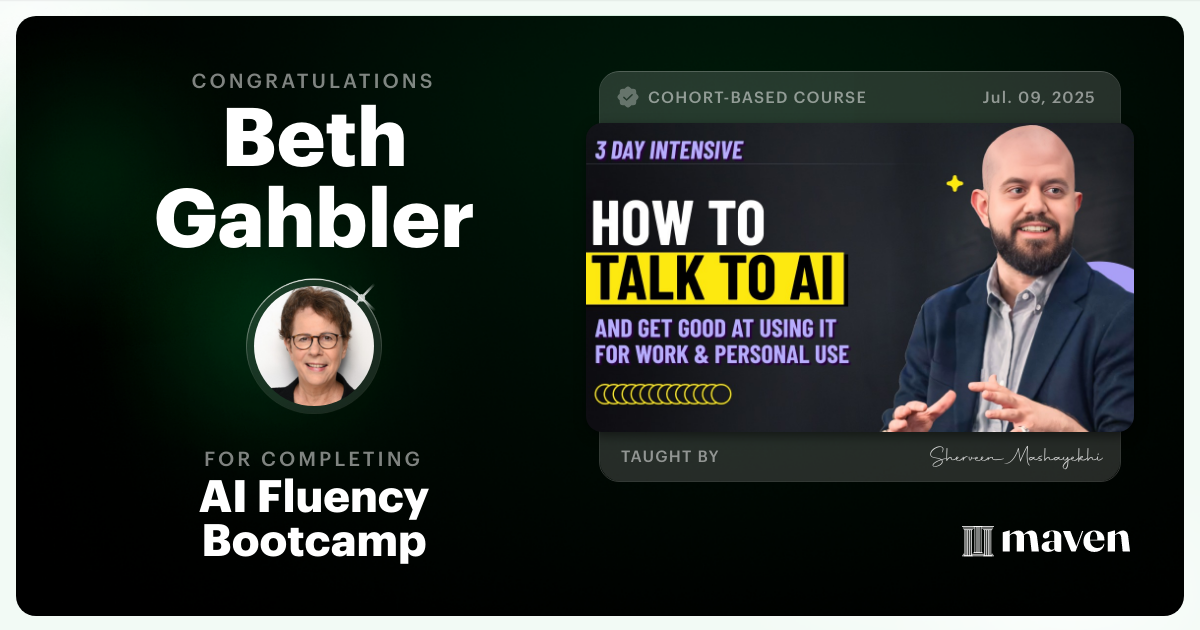 Certificate of Completion for AI Fluency Bootcamp