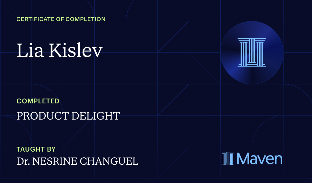 Certificate for PRODUCT DELIGHT